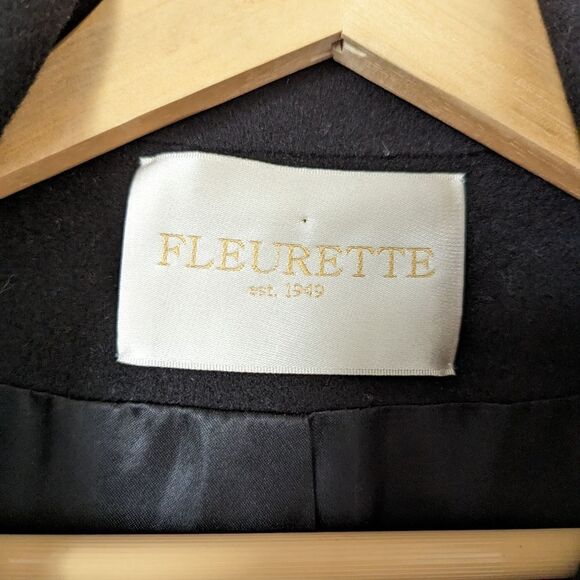 Fleurette black wool cashmere button front wide collar luxe heavy winter coat - Picture 3 of 7